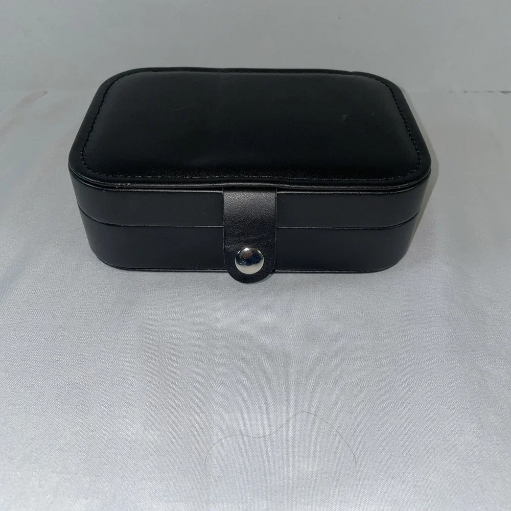 Black Faux Leather Travel Jewelry Organizer Case Small Portable Storage‎ Box